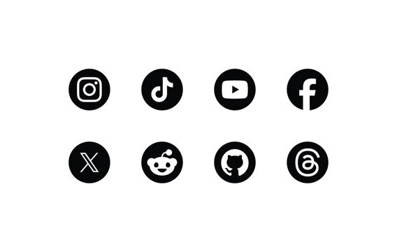 Social Media Icons 2026 For Web And Graphic Design &ndash; Instagram, TikTok, YouTube, Facebook, X, Reddit, GitHub, Threads