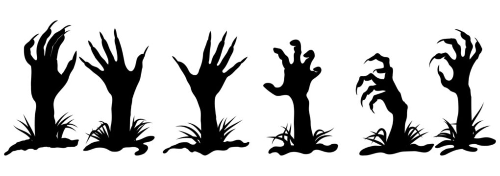 Halloween Zombie Hand Silhouette Set Design.
