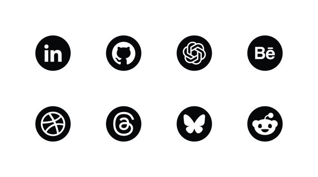Social Media Icons 2026 For Web And Graphic Design &ndash; LinkedIn, GitHub, ChatGPT, Behance, Dribbble, Threads, Bluesky, Reddit