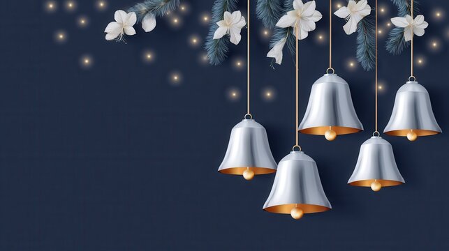 Silver bells hanging with pine and flowers