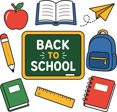 Back to School Vector Icon Set with Education and Office Symbols, Books, Pencil, Computer, Calendar, Folder, File, Card and Business Illustration Elements