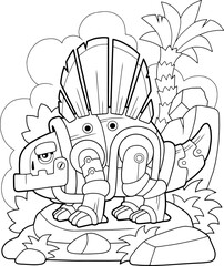 cute robot dinosaur dimetrodon, coloring page © fargon