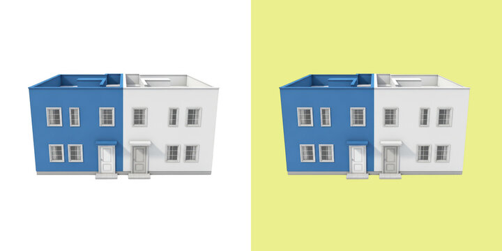 Two modern duplex houses side by side 3D model