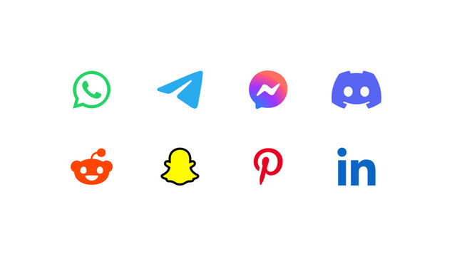 Social Media Logo Icons Collection &ndash; WhatsApp, Telegram, Messenger, Discord, Reddit, Snapchat, Pinterest, LinkedIn