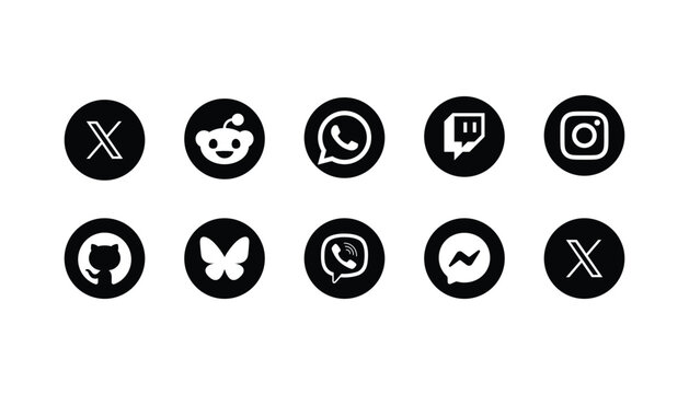 Social Network Icons Collection 2026 &ndash; TikTok, Reddit, WhatsApp, Twitch, Instagram, GitHub, Bluesky, Viber, Messenger, X