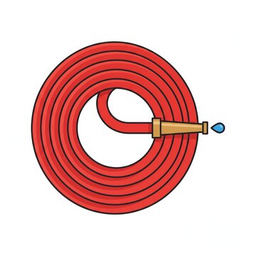 Firehose Coiled Reel with Brass Nozzle Vector Illustration