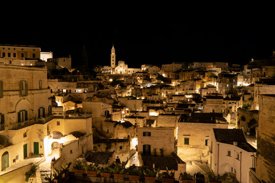 Matera, Italy - Jun 15 2026: View of the historic center of Matera from the Murgia hills
