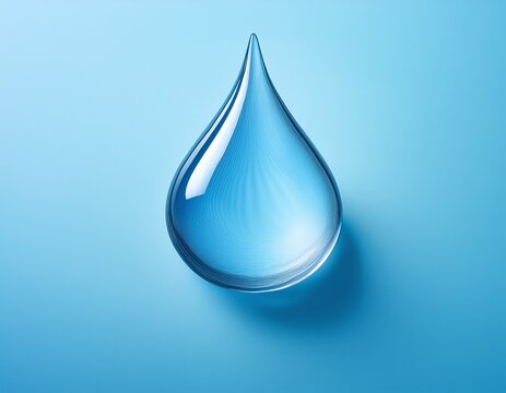 a single teardrop shaped water drop on a light blue background