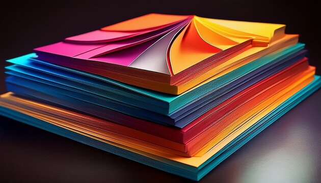 colorful brochures stacked on a dark table