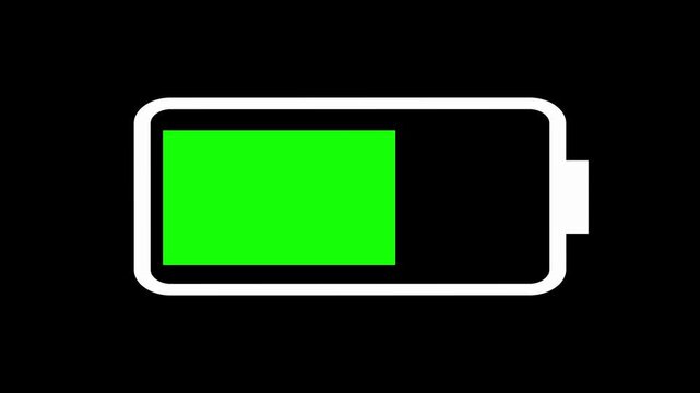 Battery Charging Animation Motion Graphic with Glowing Cyan green Bar Indicator Isolated on Pure Black Background. Modern Minimalist Digital Energy Level Indicator, Battery Status Charging Progress,