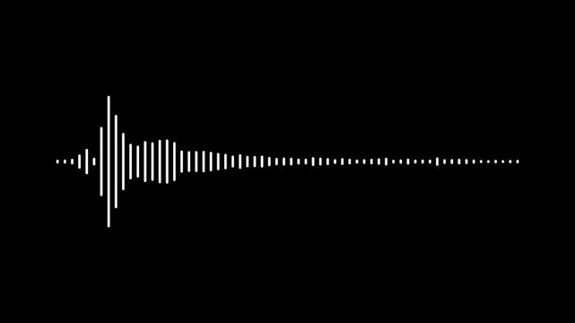 Music waveform spectrum animation, white audio visualizer bars, digital sound frequency motion, podcast recording signal, abstract equalizer effect.audio waveform on a black background.4k