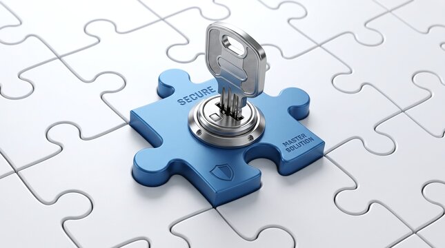 Key Unlocking Secure Master Solution Puzzle Piece Representing Problem Solving