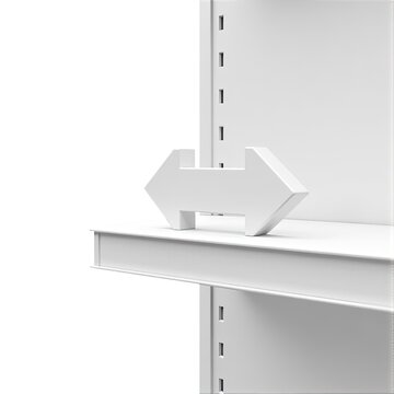 A small white arrow sits atop a shelf, ready to point the way