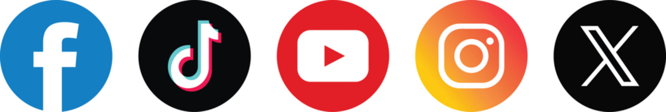Set of popular social media platform logos including facebook tiktok youtube instagram and x icons