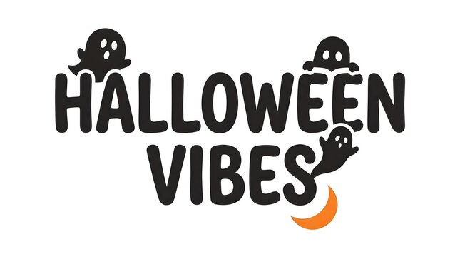 Halloween vibes hand lettered typography design with spooky elements and pumpkin illustration