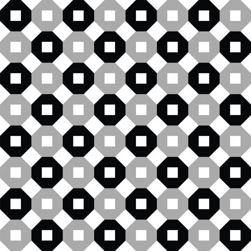 eamless pattern created from small white squares in black and dark grey hexagons and small white diamonds