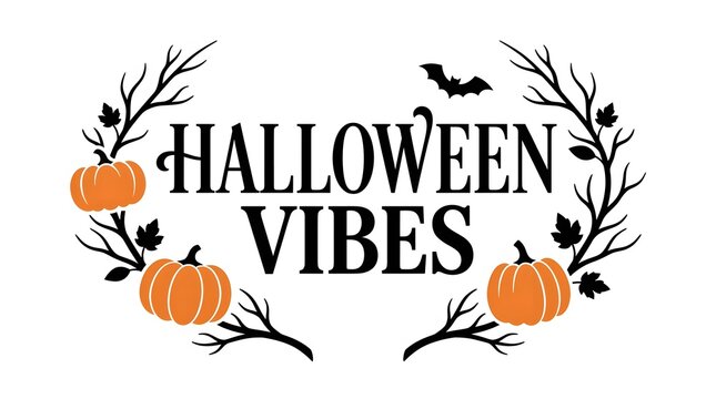 Watercolor halloween design with pumpkins branches bats and festive typography
