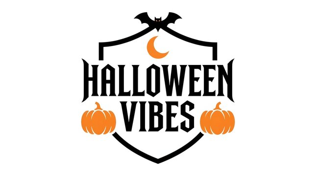 Halloween vibes typographic design with pumpkins bats and a crescent moon
