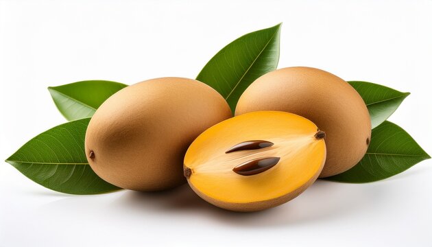 fresh sapodilla fruit isolated on white background