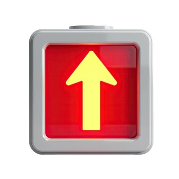 A simple red button with an upward-pointing arrow, ideal for use in presentations or designs where direction matters