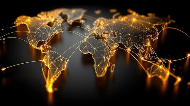 abstract business connection of line from nail node to node on world map background Innovation network points Earth's surface	