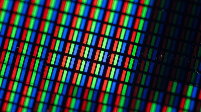 Close-up of liquid crystal display pixels in vibrant colors  