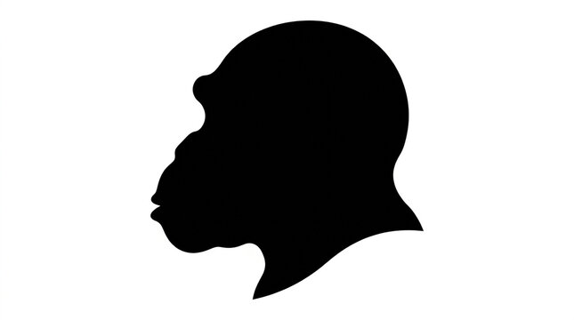 Minimalist black silhouette profile head illustration representing a primate facing leftward isolated on white background with head with head