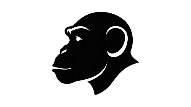 Minimalist black and white chimpanzee head silhouette vector graphic design for creative branding projects with rendered high contrast black against white background