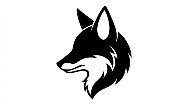 Minimalist black and white fox head silhouette graphic design element for creative branding projects with white vector illustration against plain background