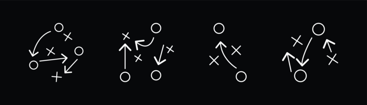 Set for black tactical line icon on white background. Business and market planning tactical icon vector illustration for showing strategic roadmaps, goal setting, planning stages and competitive steps