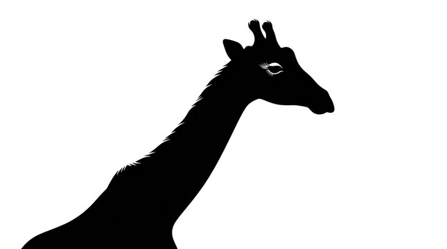 Minimalist black giraffe silhouette profile with long eyelashes isolated on plain white background graphic illustration with profile with profile