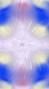 Abstract background with radial light streaks and soft blue and yellow color gradients.