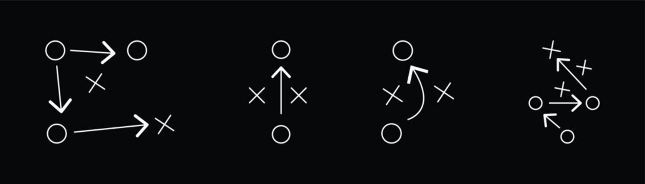 Set for black tactical line icon on white background. Business and market planning tactical icon vector illustration for showing strategic roadmaps, goal setting, planning stages and competitive steps