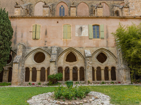 Series of photographs of Valmagne Abbey, a historic Cistercian monastery founded in the 12th century and located in the Occitanie region of France