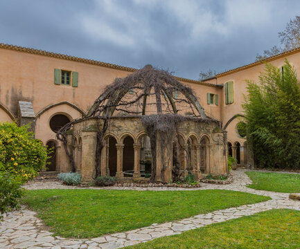 Series of photographs of Valmagne Abbey, a historic Cistercian monastery founded in the 12th century and located in the Occitanie region of France