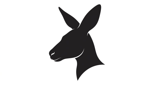 Minimalist black kangaroo head silhouette profile isolated against pure white background graphic design element with set against stark profile view