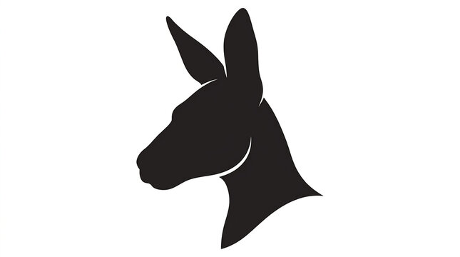 Minimalist kangaroo head silhouette graphic design isolated against pure white background for wildlife branding concepts with clean black silhouette