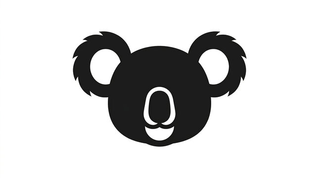 Minimalist black koala head silhouette graphic flat vector icon isolated against stark white background with displays clean simple centered plain white