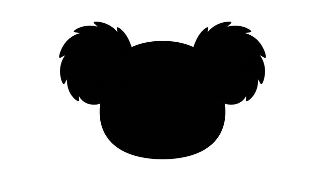 Minimalist black koala head silhouette isolated on plain white background graphic icon design with head characteristic fluffy isolated