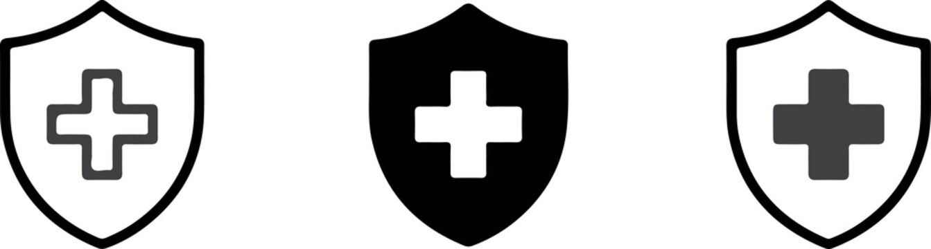 Medical shield with cross symbol vector icons set design protection hospital