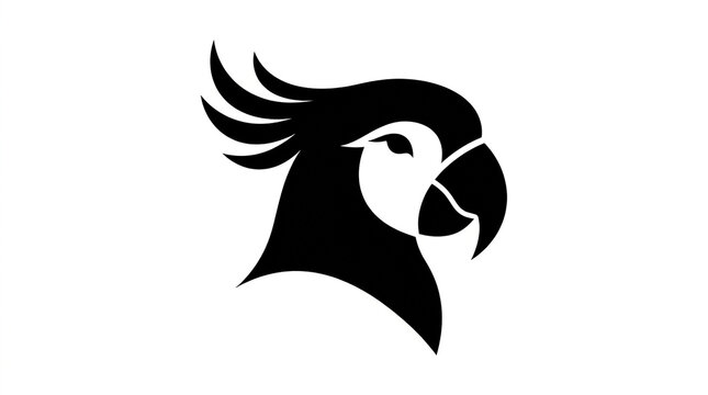 Minimalist black and white parrot head silhouette vector graphic design for creative brand identity projects with minimalist aesthetic with displays high contrast