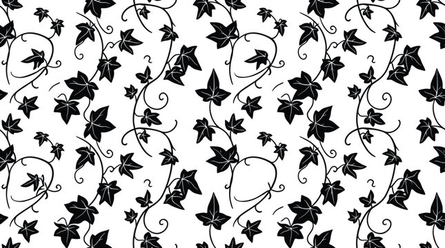 Black ivy vine seamless pattern over transparent background for floral fabric textile print.