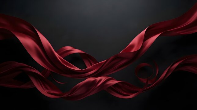 Elegant flowing ribbons of deep red silk intertwining gracefully against a dark contrasting background