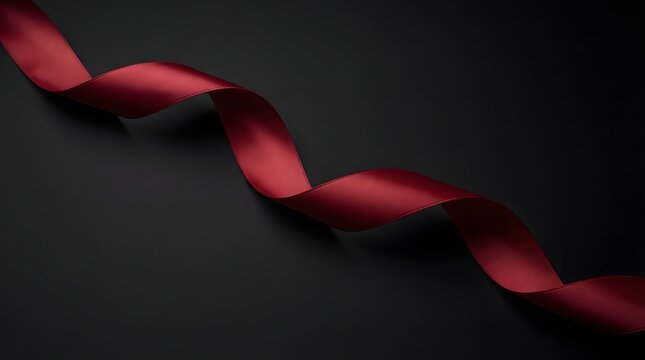 Elegant flowing ribbons of deep red intertwining gracefully in a dark abstract composition showcasing smooth curves and shadows