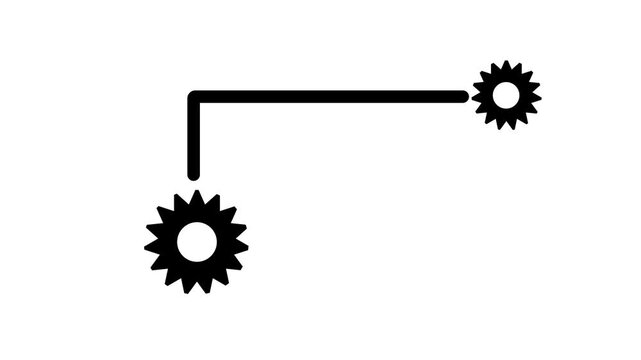 Minimalist black connected gears animation on white background for network link, data processing, system connection, and technology workflow concept vector illustration