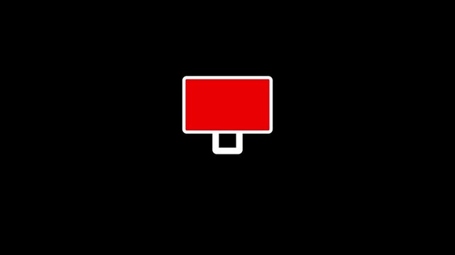 Minimalist white computer monitor icon filled with red color animation on black background for system alert, display notification, screen error, and technology concept vector illustration