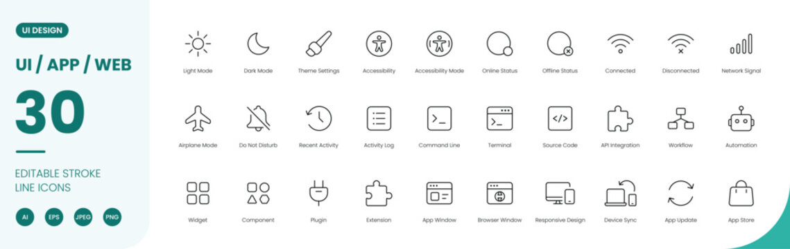 ui app web icon line style interface technology editable stroke vector set