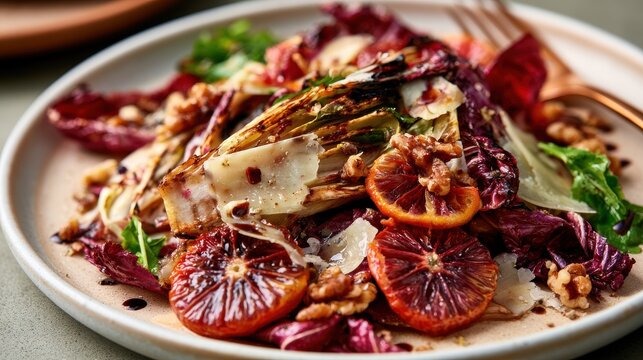 Roasted radicchio salad with blood orange and walnuts