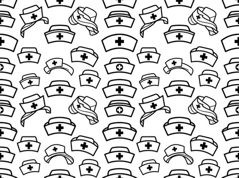 Nurse hats with crosses repeating pattern