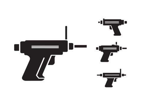 Sci-fi blaster gun icon set. Futuristic weapon silhouette for gaming and space design.